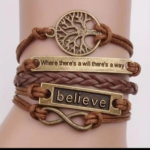 Handmade Vintage Leather Tree Of Life Antique Bronze Unisex BELIEVE Bracelet.
